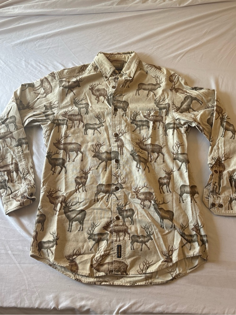 Button-Up elk Print Shirt in Beige and Brown